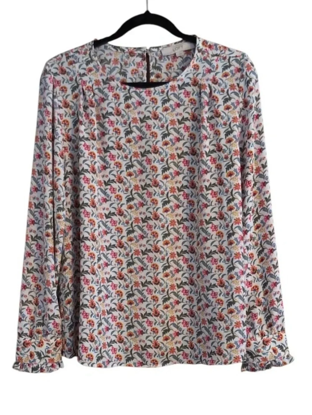 LOFT White Floral Puff-Sleeve Blouse